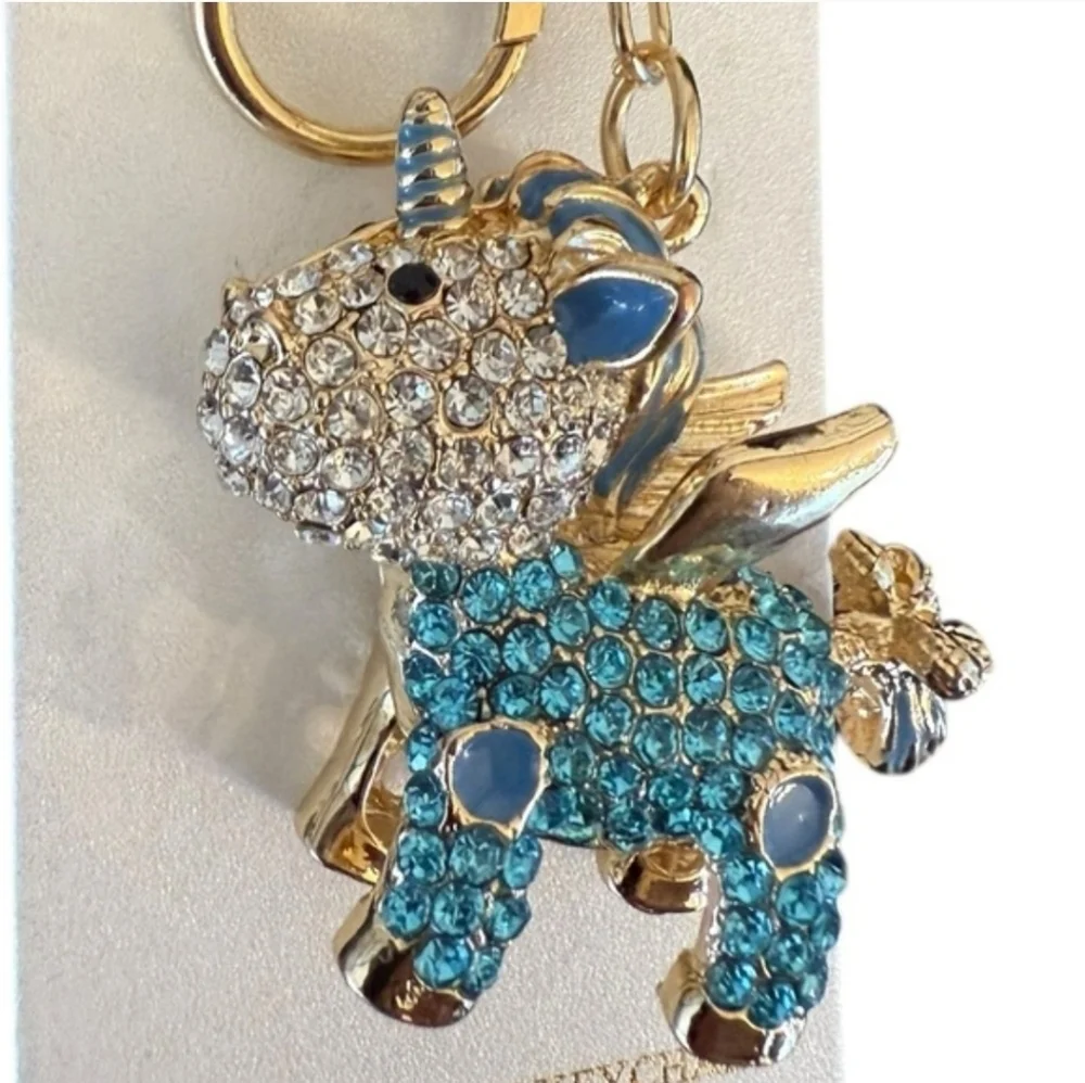 💙▪️ Natasha▪️ - Rhinestone Unicorn Handbag Charm/ Key Ring/ Key Chain - Blue